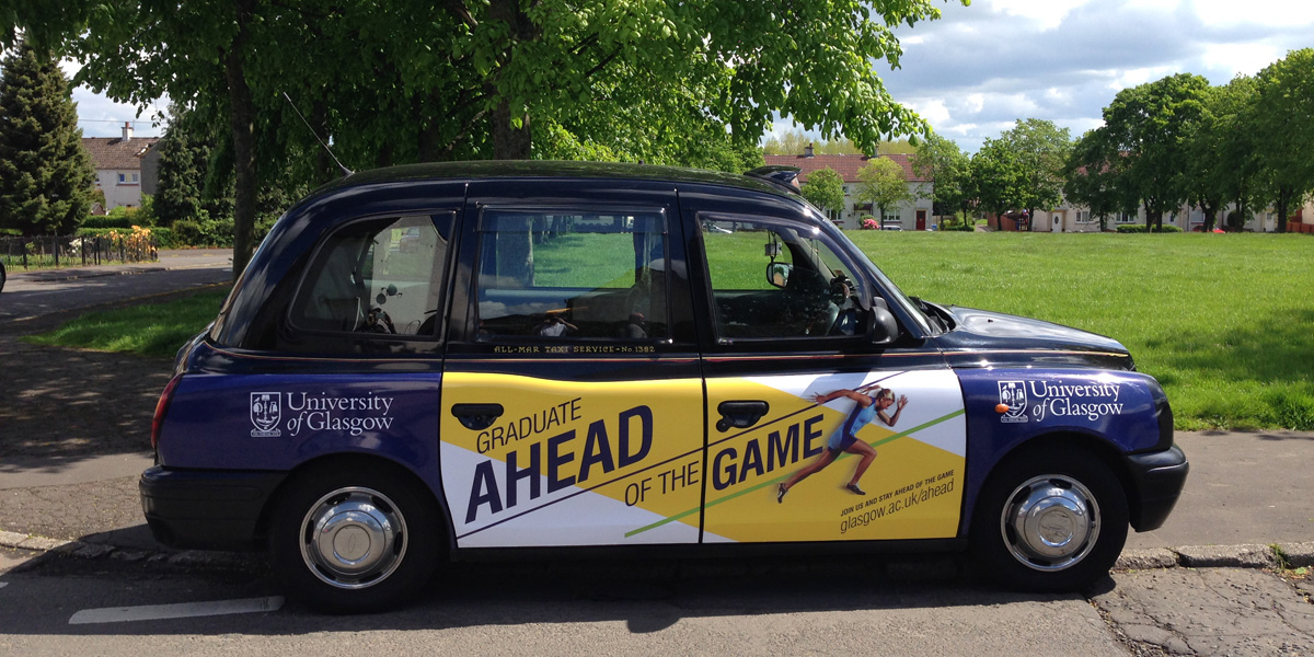 Glasgow University Superside flexi taxi advertising