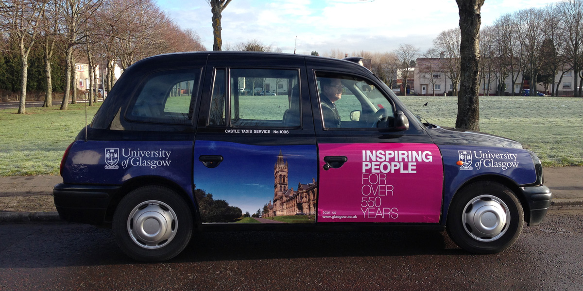 Glasgow University Superside flexi taxi advertising 2