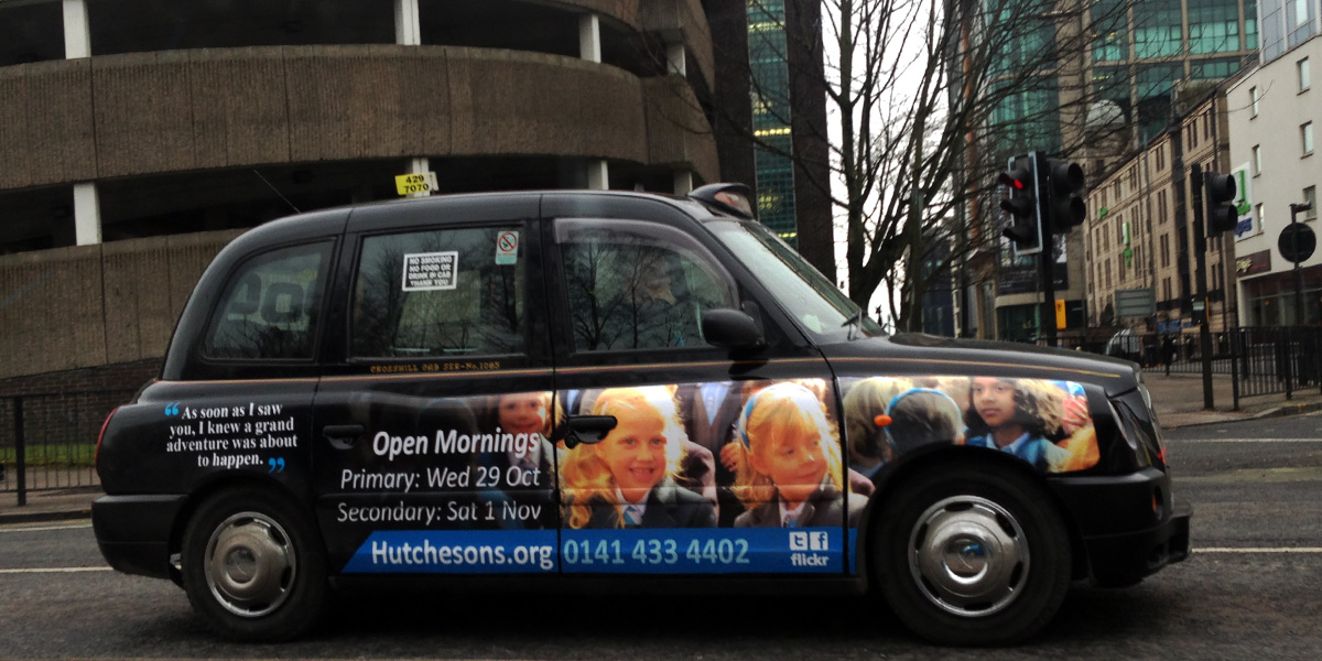 Glasgow University Superside flexi taxi advertising 3