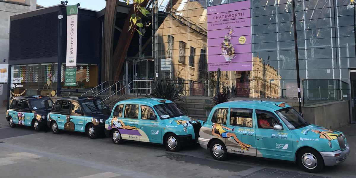 Sheffield taxi advertising for Doncaster Sheffield Airport