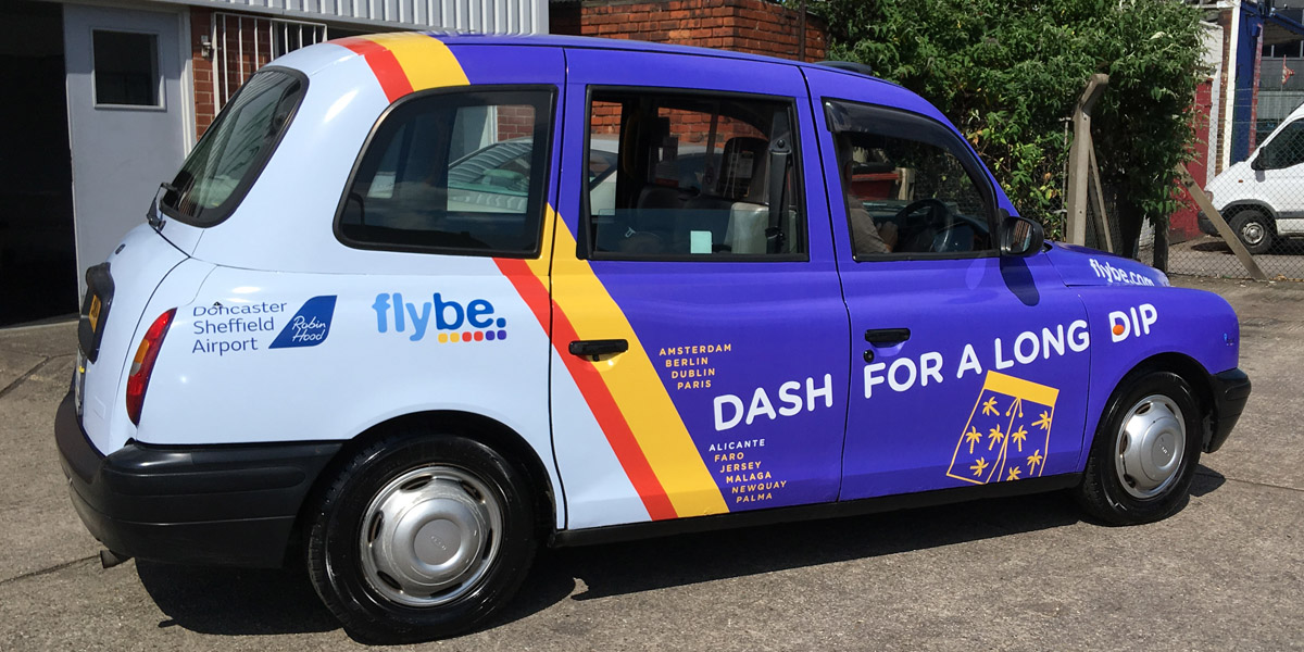 Flybe taxi advertising taxi branding in Sheffiled