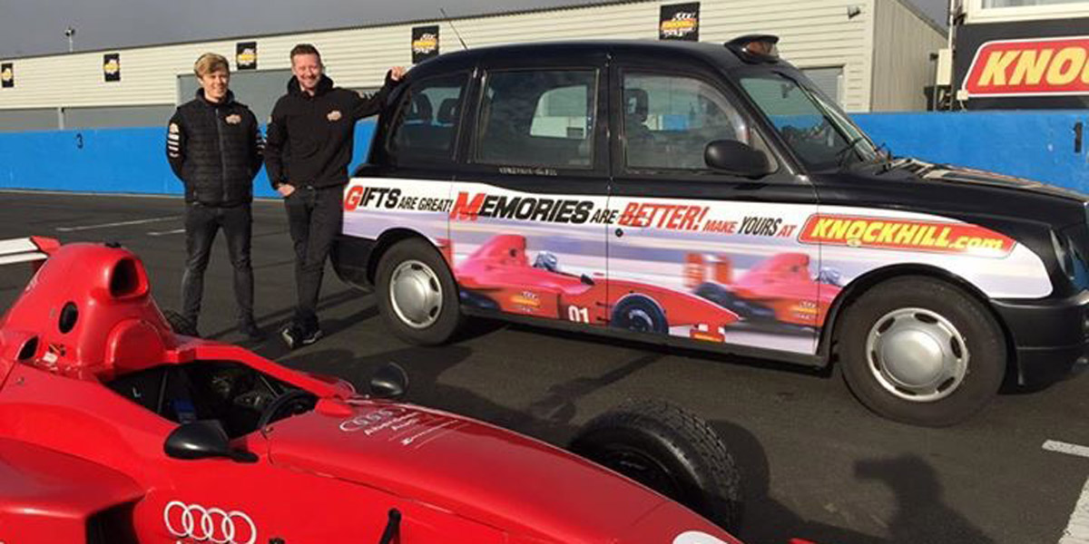 Edinburgh & Glasgow taxi advertising for Knockhill Racetrack circuit