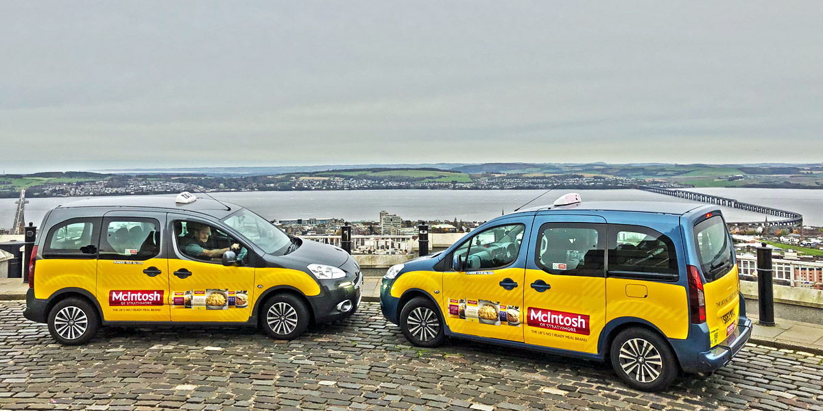 Dundee, Aberdeen, Edinburgh & Glasgow taxi advertising for Strathmore Foods