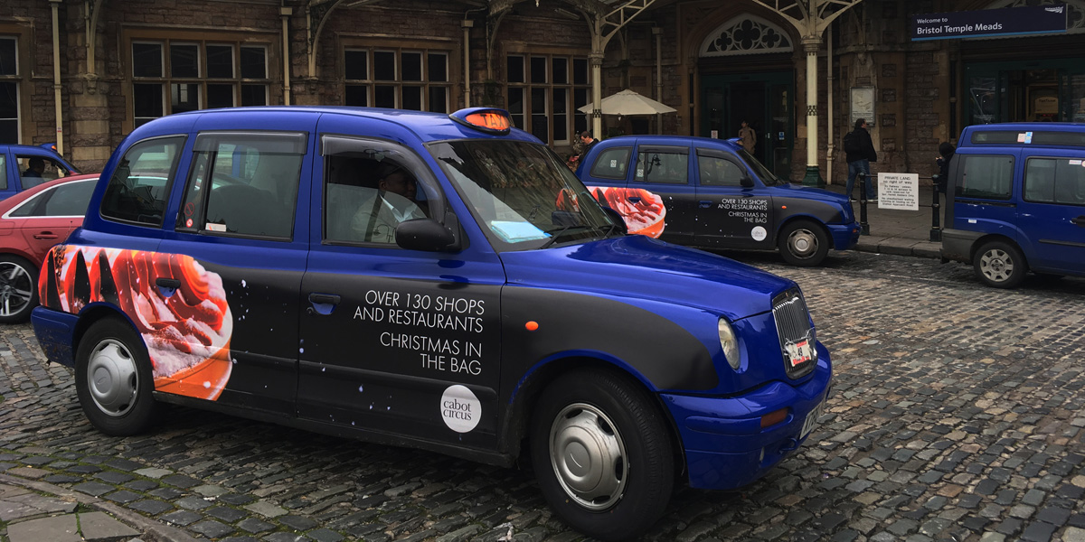 Bristol taxi advertising for Cabot Circus