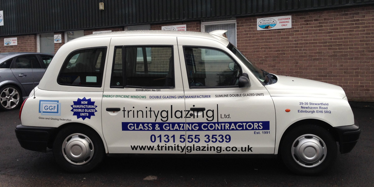 Edinburgh taxi advertising for Trinity Glazing