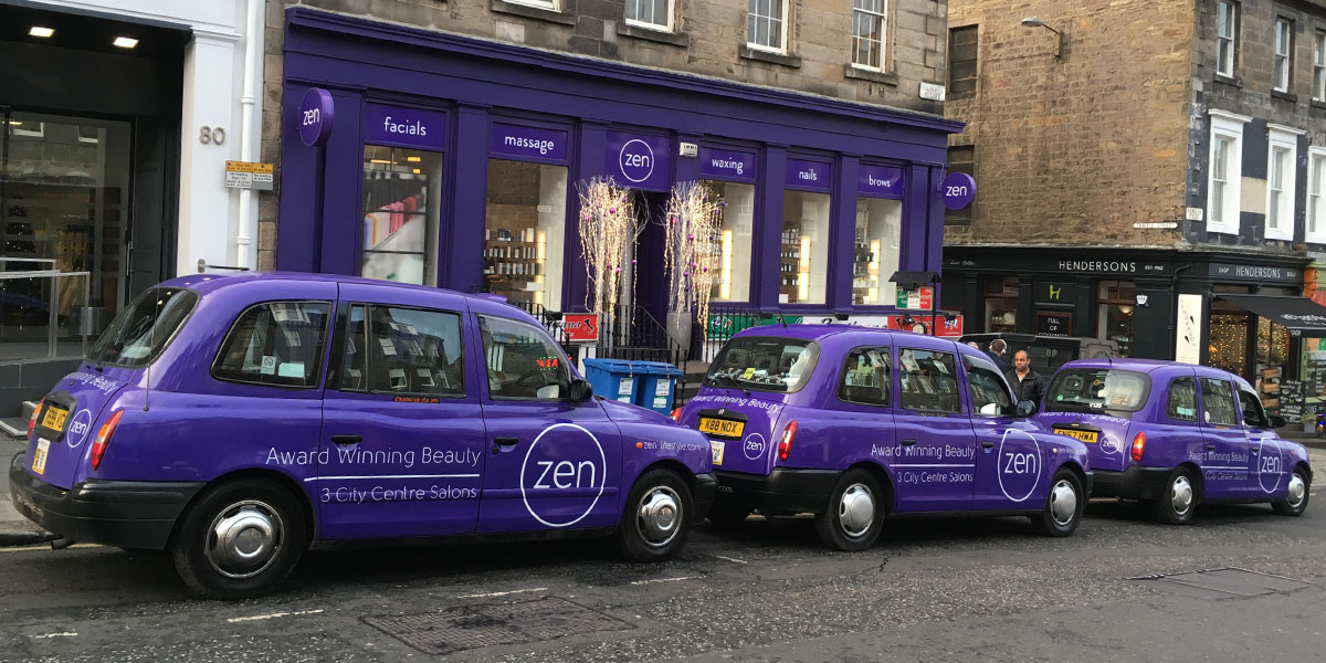 Edinburgh taxi advertising for Zen Lifestyle Hair & Beauty