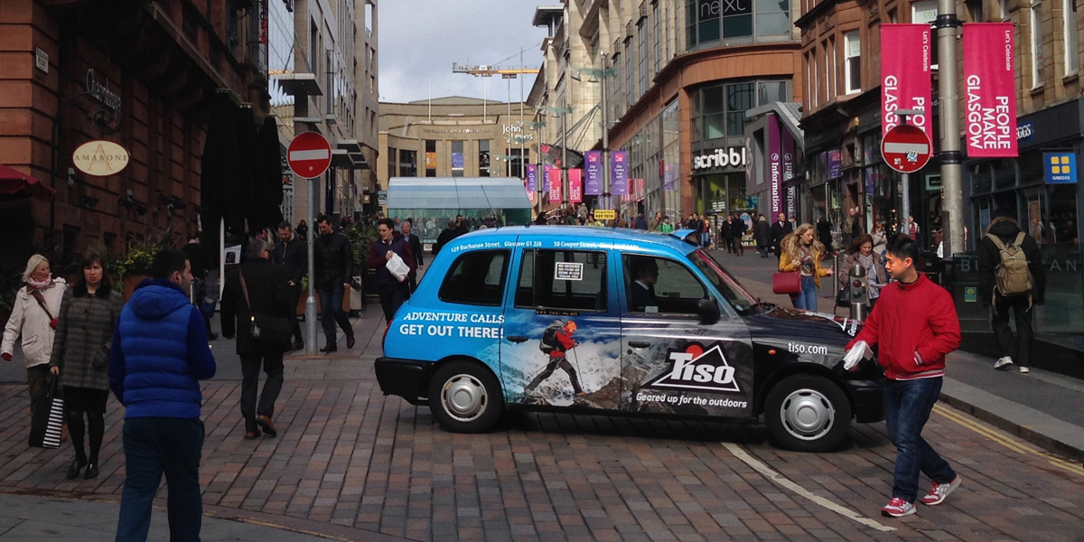 Glasgow, Edinburgh & Aberdeen Taxi advertising for Tiso